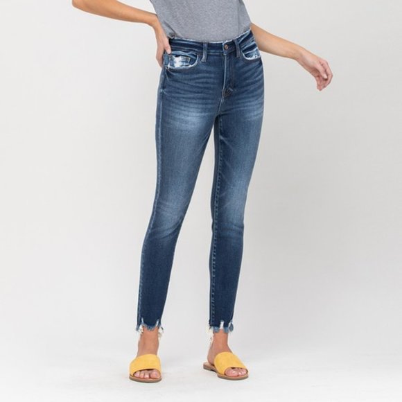 Last pair! NWT High Rise Distressed Fray Hem Skinny Denim Jeans - Picture 4 of 8